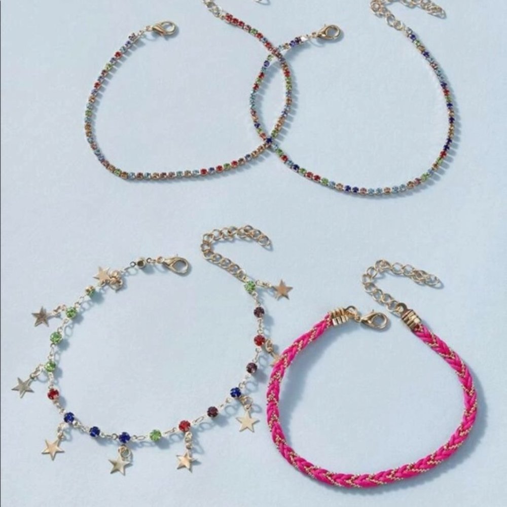 • Kaye • 4 Pc. Rhinestone + Star Anklet Set - Picture 2 of 4